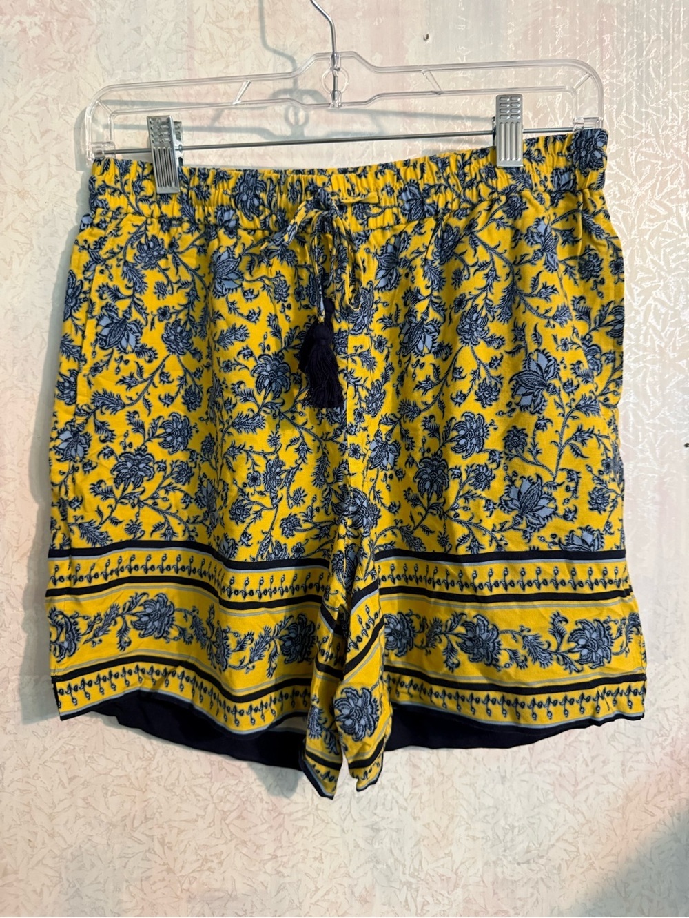 J. Jill Yellow and Navy Floral High-Waist Women's Shorts, Summertime, Boho, XSP